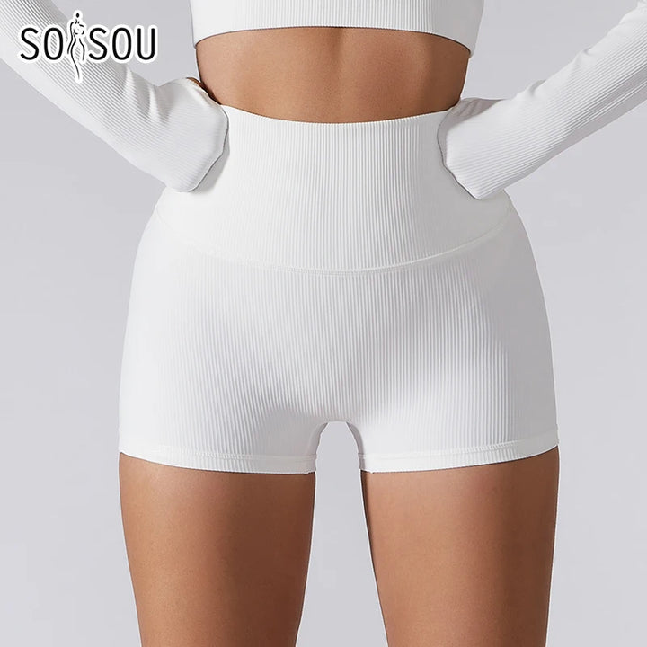 Shorts Feminino Yoga Canelado Sem Costura