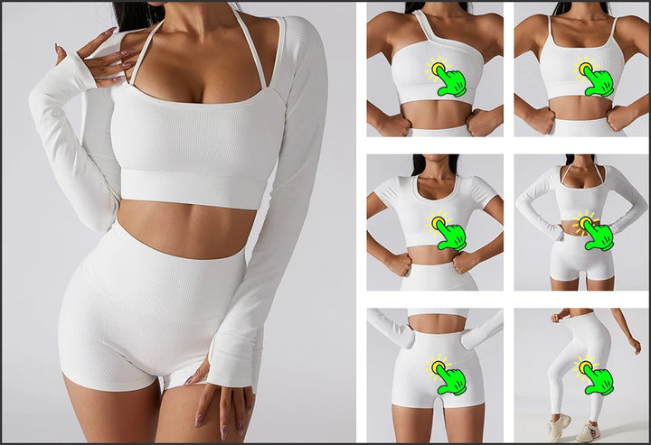Shorts Feminino Yoga Canelado Sem Costura